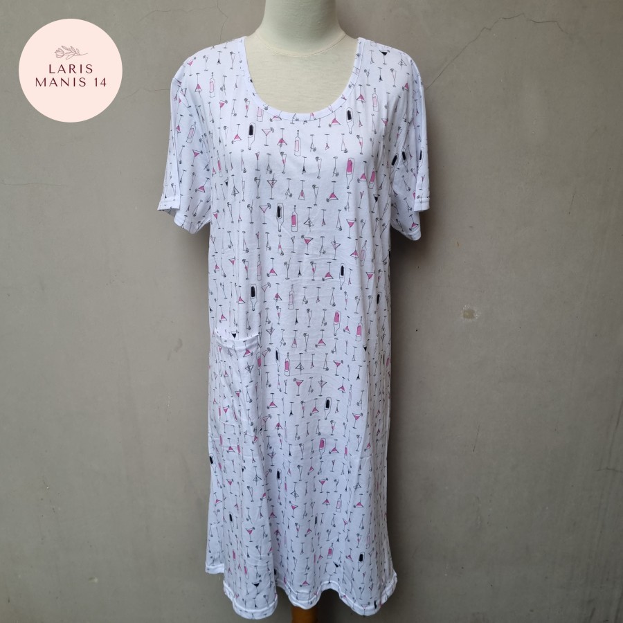 Daster dewasa jumbo big size kaos katun / dress / baju tidur dewasa Nessa (motif 06)