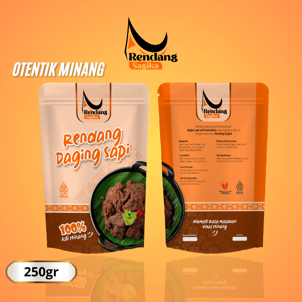 

RENDANG SAGIKA - Rendang Daging Sapi Iris Asli Minang Padang Rendang kemasan 250gr Rendang Padang