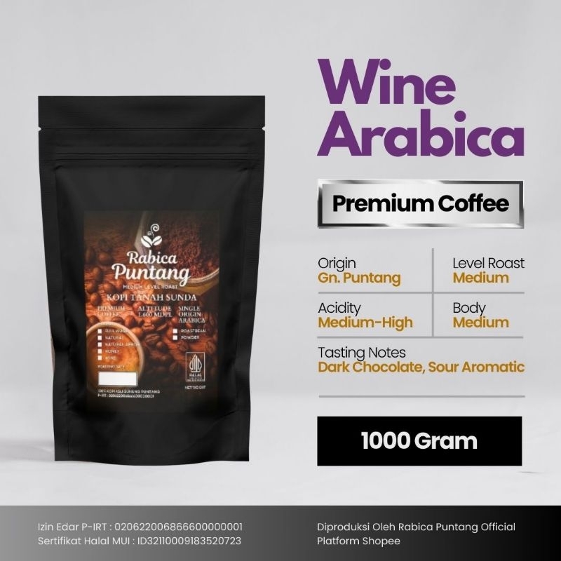 

Biji Kopi Bubuk Arabika Puntang Premium Wine 1 KG