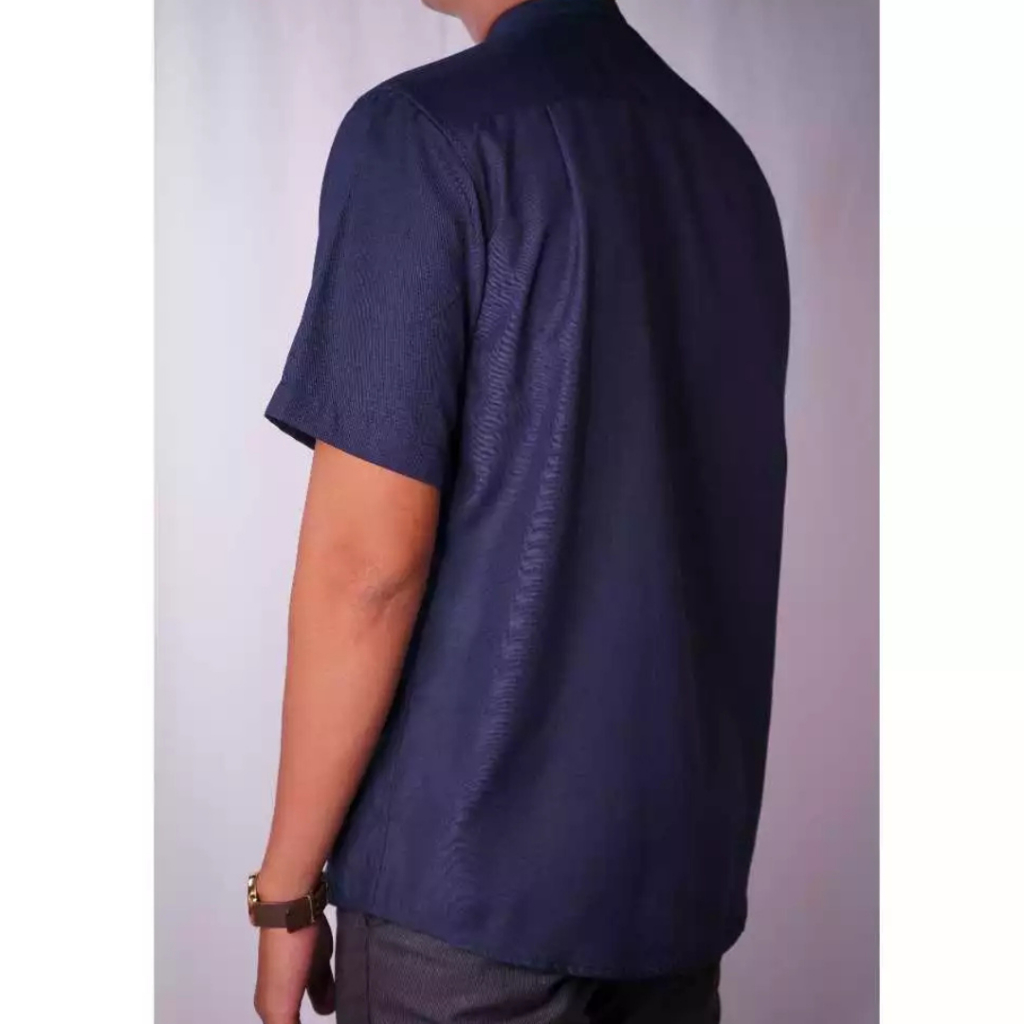 Kemeja Pria Lengan Pendek Shanghai STANLEY ADAMS Polos Reguler Fit Biru Navy Polos  | Kerah Mandarin