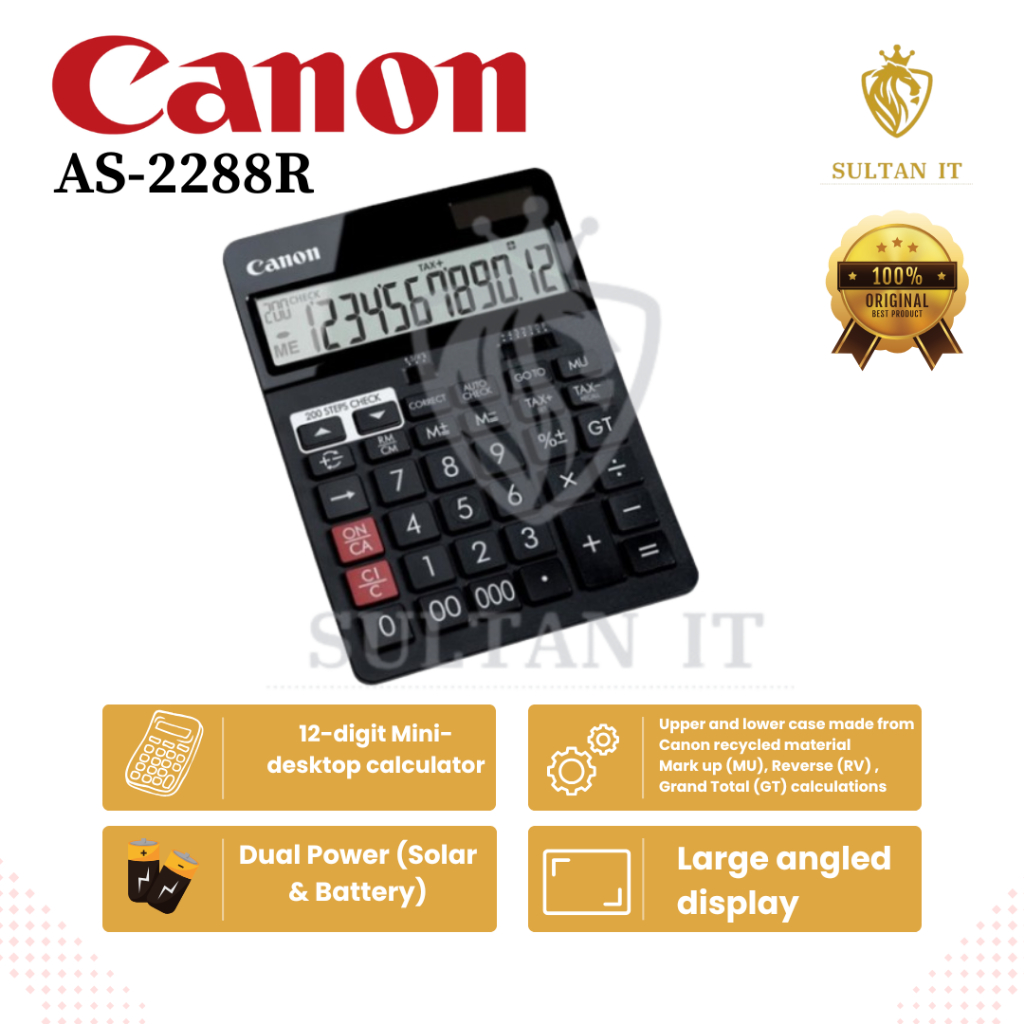 

Kalkulator Canon AS-2288R Calculator 12 Digit - Check & Correct Kalkulator Desktop Original
