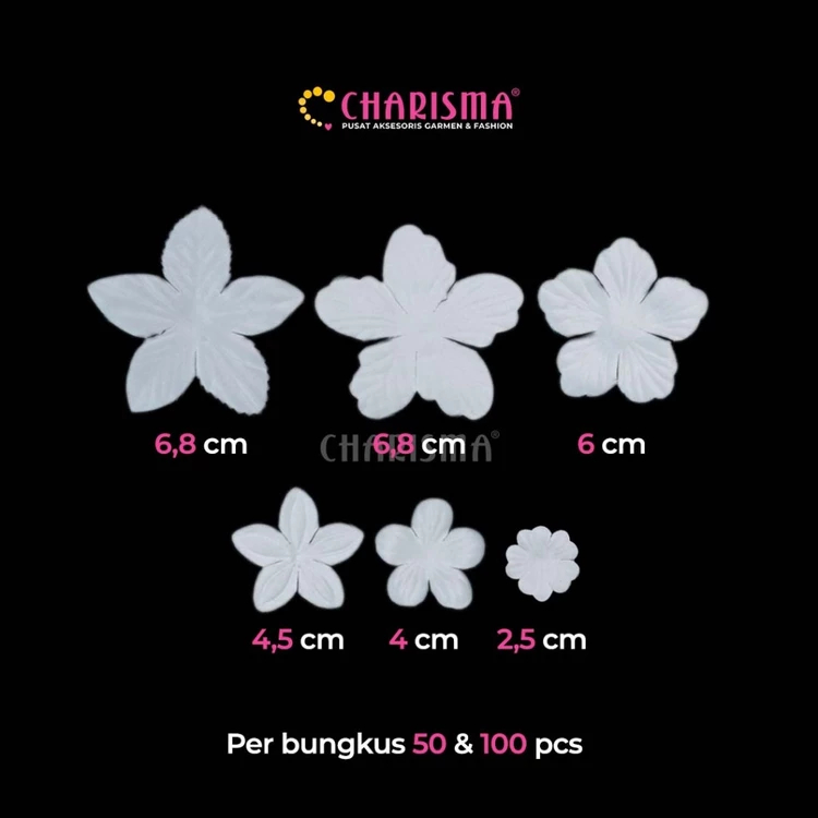 Charisma Aplikasi Bordir Bunga Putih - Patch Bordir Desain Daun Bunga Tempel / Harga Per Pack (100 p