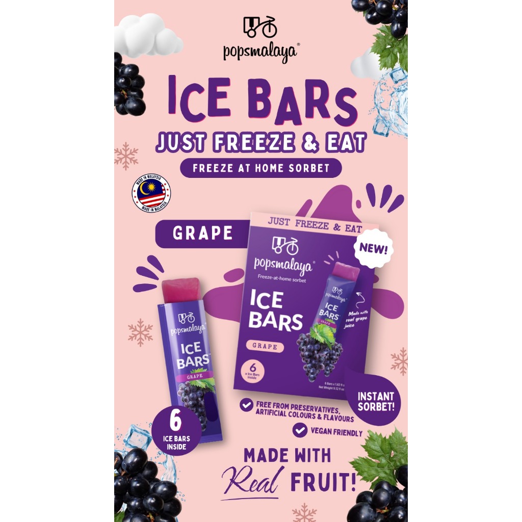 

Pop's Malaya Ice Bars Grape isi 6 stick (45ml x 6 Ice Bars) 270ml - Ice Bars Rasa Anggur