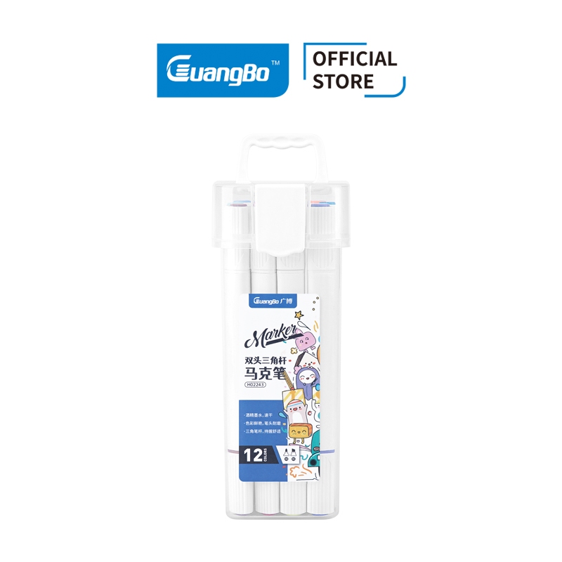 

Guangbo Pena Warna Lukisan Anak-anak Pena Penanda Tiang Segitiga Ujung Ganda Berbasis Air Pena Kait Desain Siswa