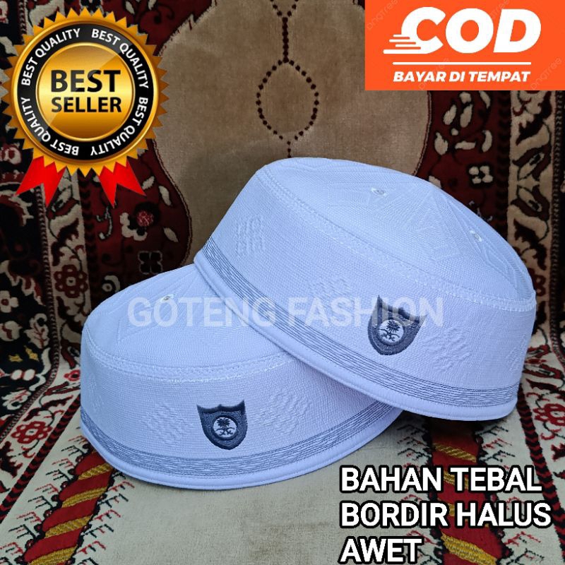 Peci Kopiah Bordir Malaysia Logo Pedang Kurma Motif batik peci putih haji dewasa dan anak-anak