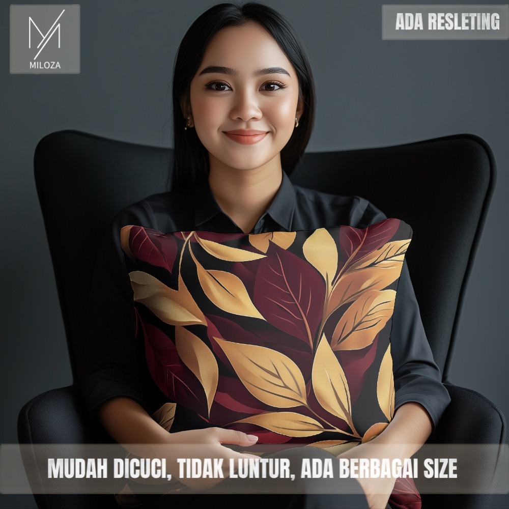 Sarung Bantal Sofa Motif Daun Gugur Estetik Warna Coklat NE 15 - Tebal Kualitas Premium Full Printin