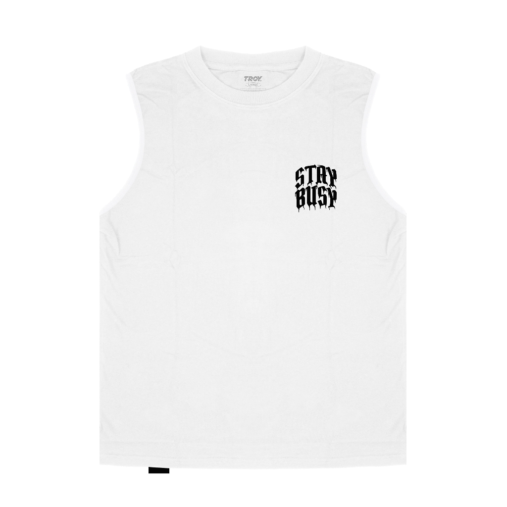 Troy Company Tshirt Singlet White Stay Busy Plain - Kaos Pria Tanpa Lengan Putih TS 2914
