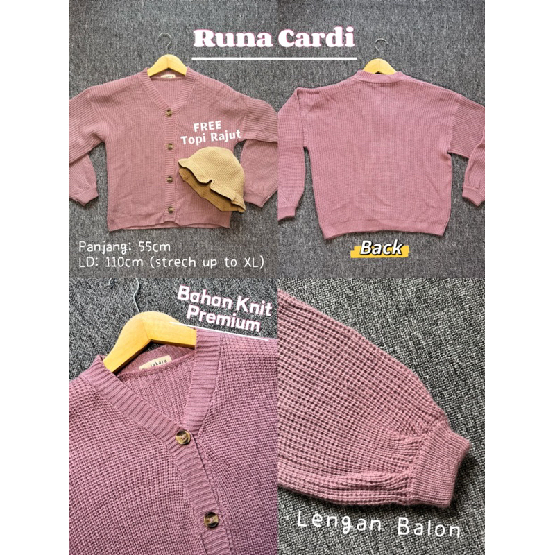 READY STOCK/ Runa Cardigan/ Lilac/ Lengan Balon/ FREE Topi Rajut/ Promo/ Stock Limited