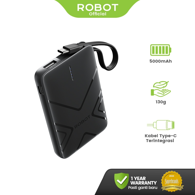 ROBOT Powerbank Mini 5000mAh Real Capacity Fast Charging 18W With Cable Type C Power Bank Portable R