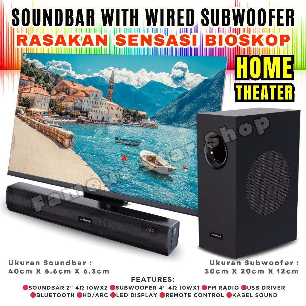 FULL SET Speaker TV Home Theater Soundbar + Subwoofer ADVANCE SR-11 Speaker TV | Speaker Aktif Super