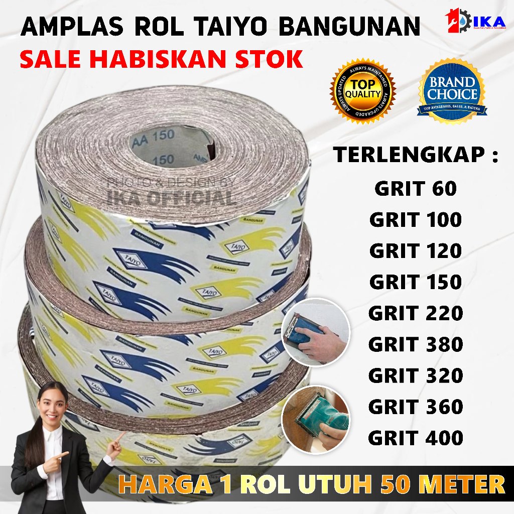 Taiyo BANGUNAN Amplas Roll Kain #80-400 50 Meter / Amplas roll bangunan taiyo 240 kertas lembar gulu