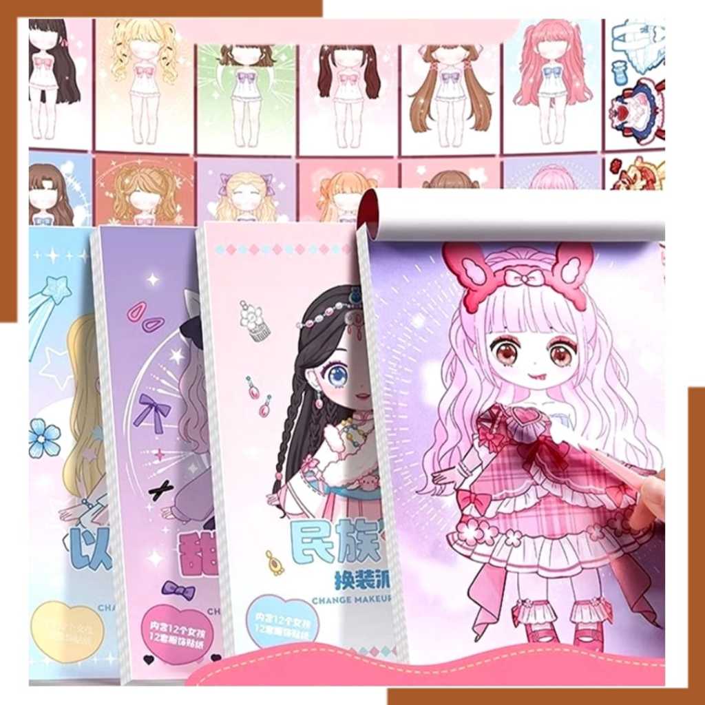 

(JY) Buku mewarnai princes// buku sticker putri lucu kartun berdandan