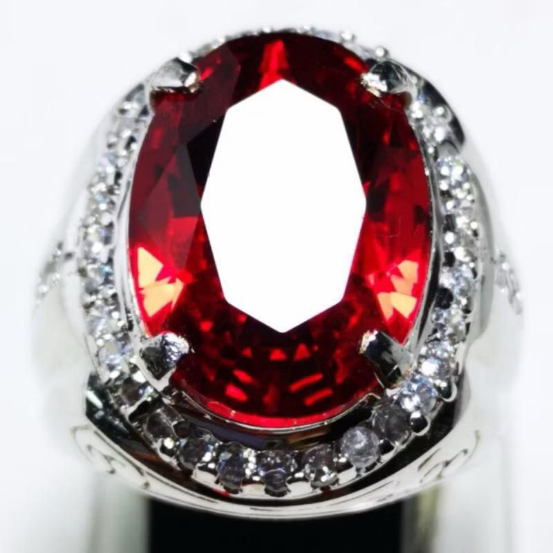 Cincin Pria Permata Merah Siyem Asli Ring Perak Silver