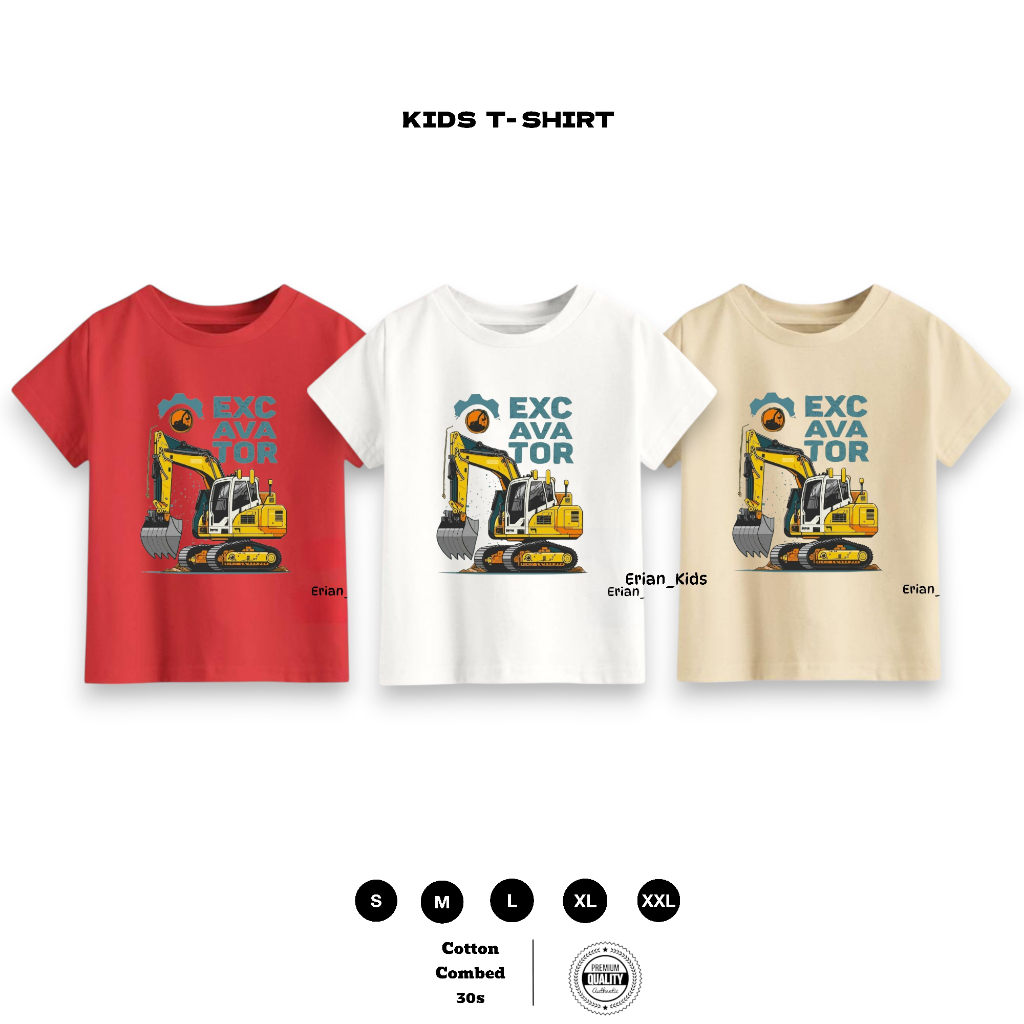 Baju Kaos Anak Unisex Premium Cotton Combed 30S  Excavator Original Premium