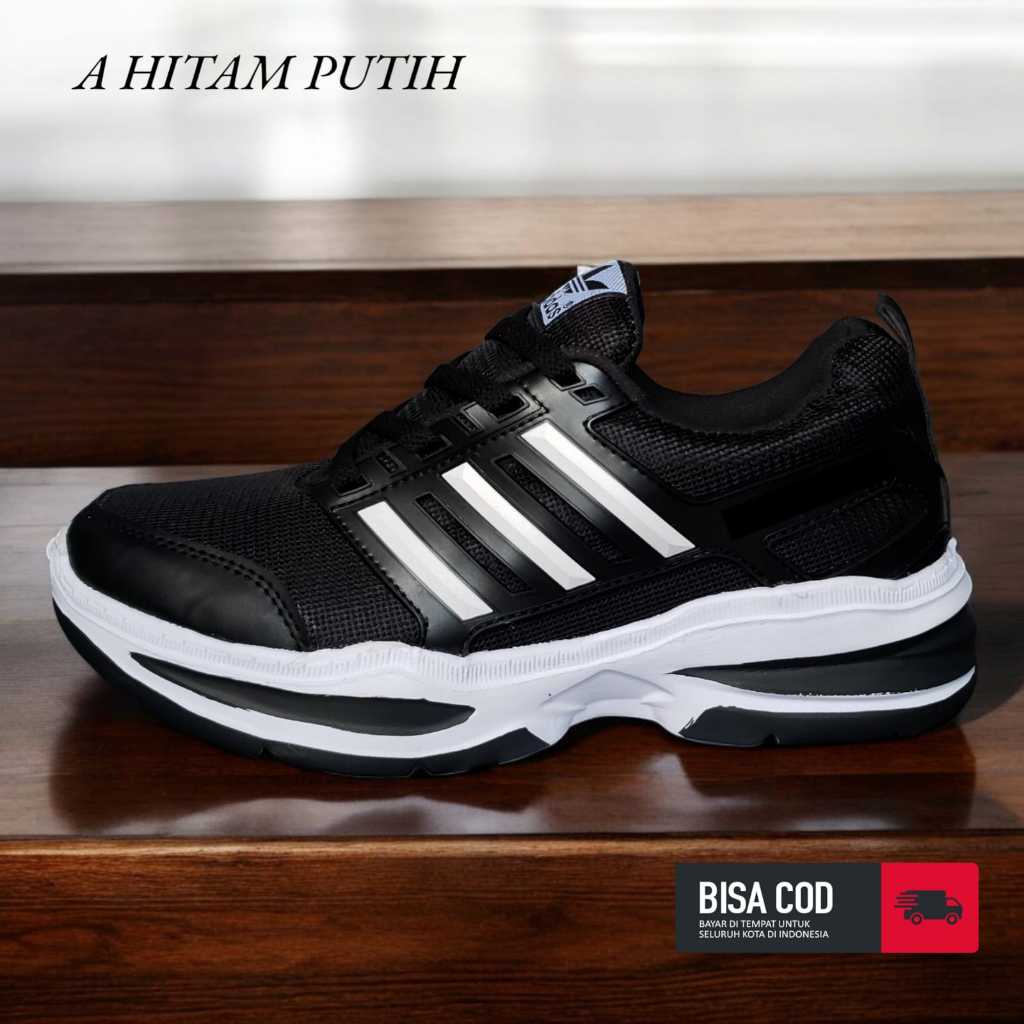 Sepatu Sekolah Hitam Putih Pria Sepatu Sneakers Sport Sneakers Kets