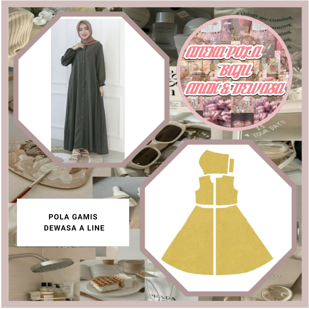 Pola Gamis Dewasa A Line | Pola Instan Gamis A Line | Pola Jiplak | Pola Jahit |