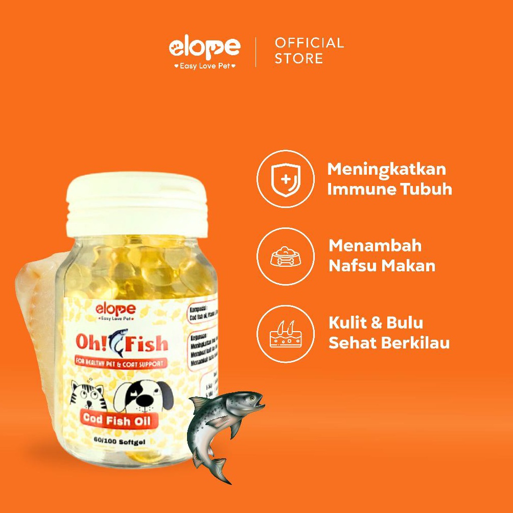 Super Hits ELOPE Oh Fish Cod Oil Minyak Ikan Bulu Hewan Kucing Anjing 16 butir