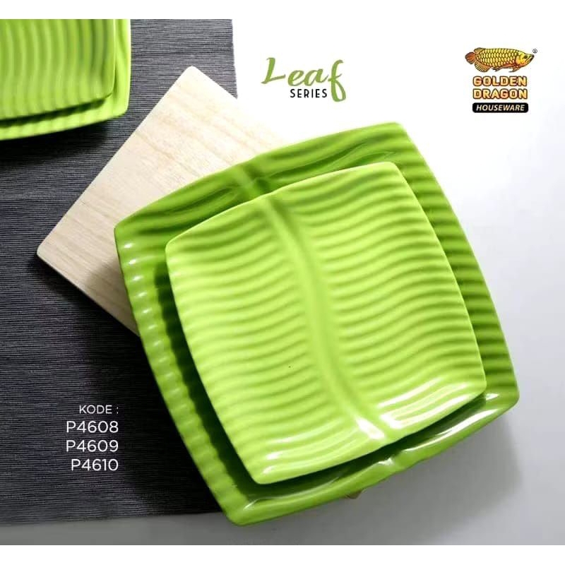 Grosir Melamin - Piring Daun Kotak 8inc/9inc/10inci Golden Dragin P4608/P4609/P4610 harga satuan - P