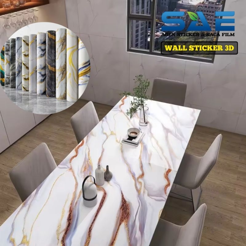Wallpaper Sticker Marmer Pvc Sheet 3D Pelapis Meja Lemari Dinding Dapur Keramik Lantai Kayu