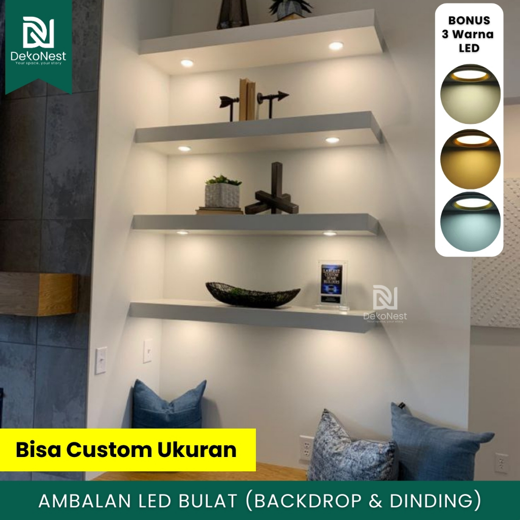 Piyugardening Dekonest Rak Ambalan Dinding Backdrop Tv Dapur Tempel Lampu Led Kayu Aesthetic