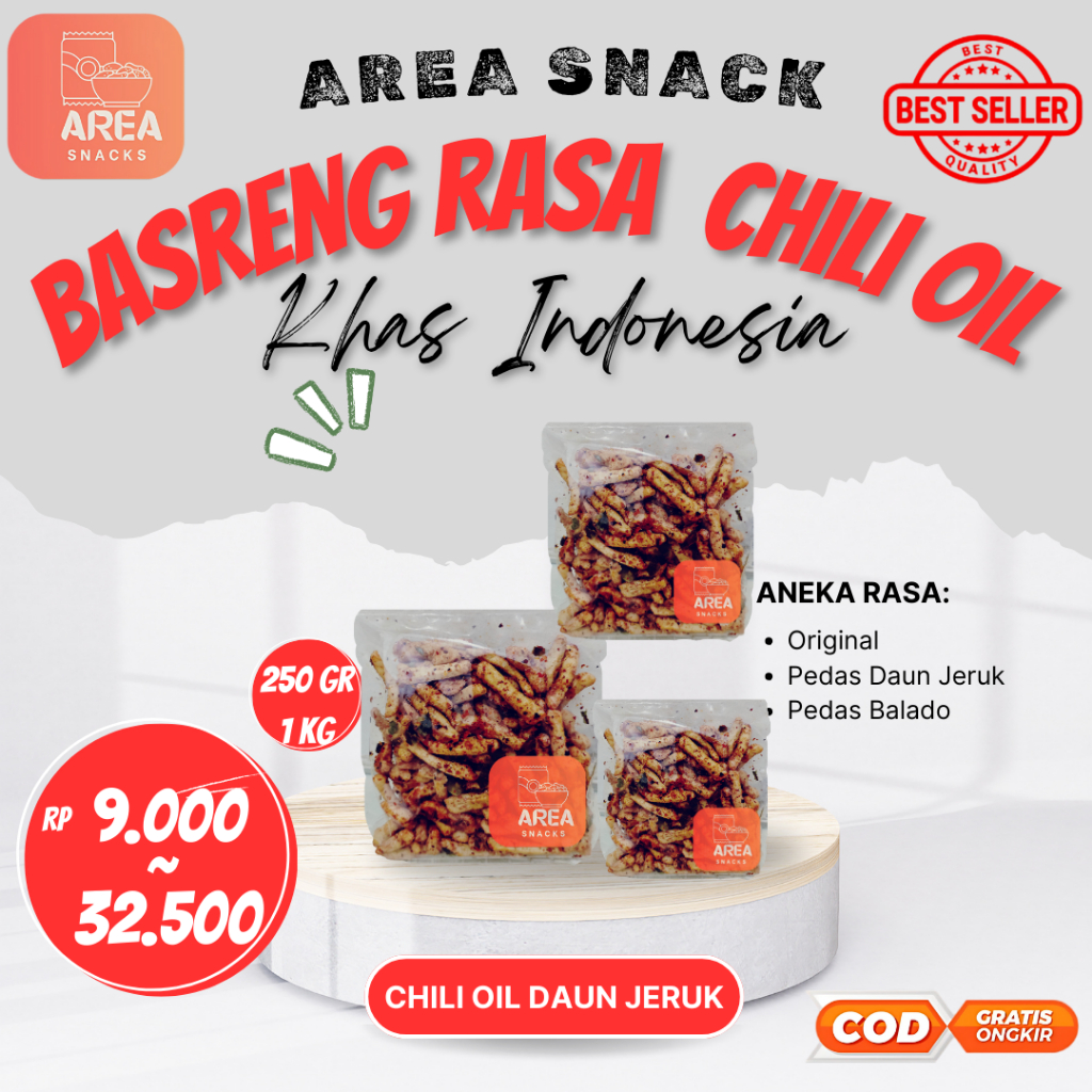 

BASRENG PEDAS CHILI OIL DAUN JERUK SUPER RENYAH SUPER GURIH SUPER PEDAS 1KG 500GR 250GR