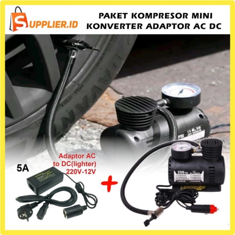Set Kompresor Mini Komplit Adaptor Ac to Dc