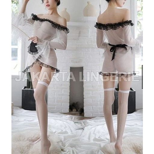 Jakarta Lingerie Sexy Cosplay Pelayan Seksi JLK590 Baju Tidur Wanita Transparan Gratis CD Gstring