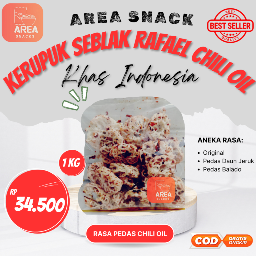 

KERUPUK RAFAEL PEDAS CHILI OIL DAUN JERUK 1 KG ENAK GURIH PEDAS FOOD MAKANAN CEMILAN JAJANAN