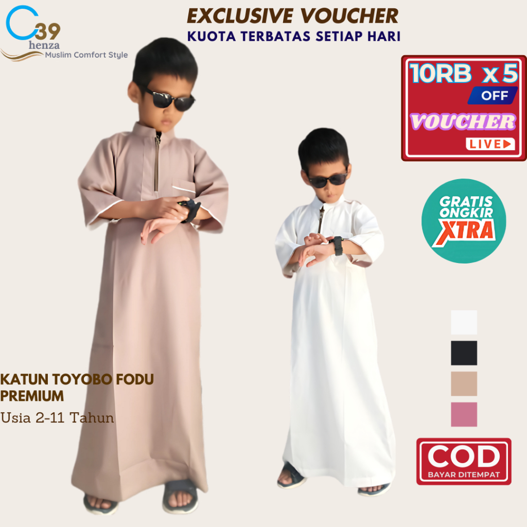 Jubah Anak Laki Laki 2-11 Tahun HENZA | Gamis Anak Laki | Thobe Anak | Jubah Anak Toyobo Premium