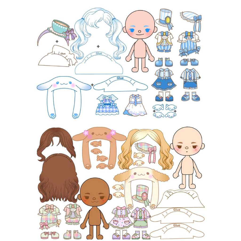 Korean Paper Doll Emong Toca Boca Karakter Baju Bajuan Bongkar Pasang Boneka