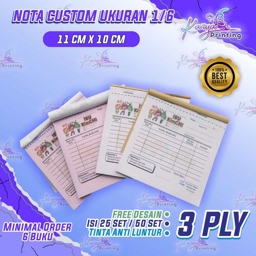 

Cetak Nota Custom Ukuran 1/6 3Ply, Custom Nama Toko Sendiri, Free Desain, Nota Olshop