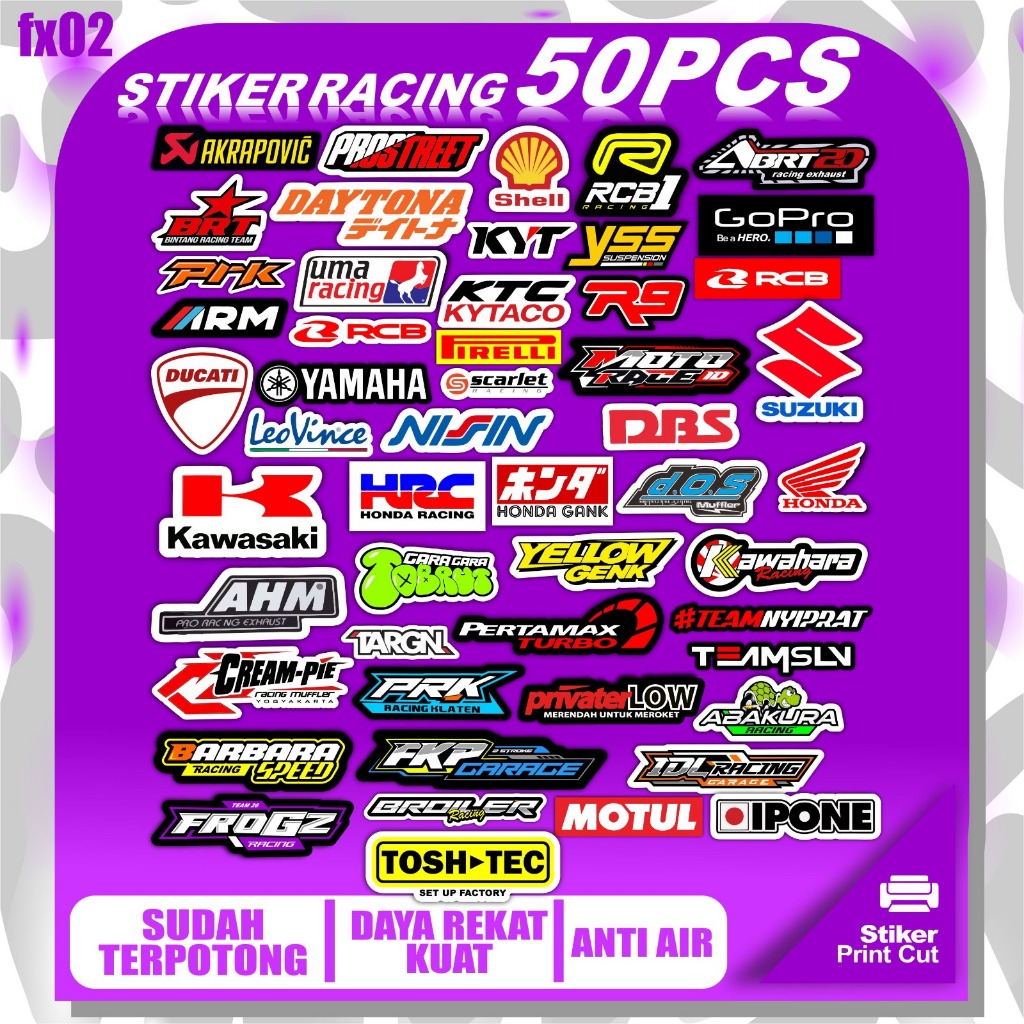 

[ FX 02 ] STIKER PACK 50PCS STIKER BENGKEL RACING MOTOR TINGGAL TEMPEL WATERPROOF