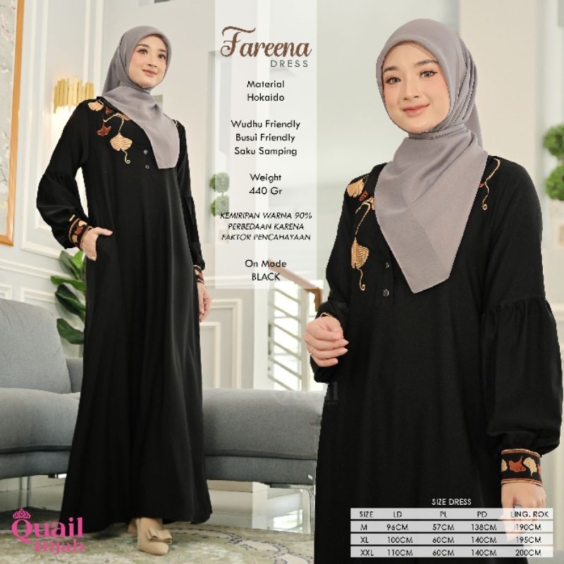 FAREENA Dress Muslim Wanita Gamis Premium Original Quail Hijab