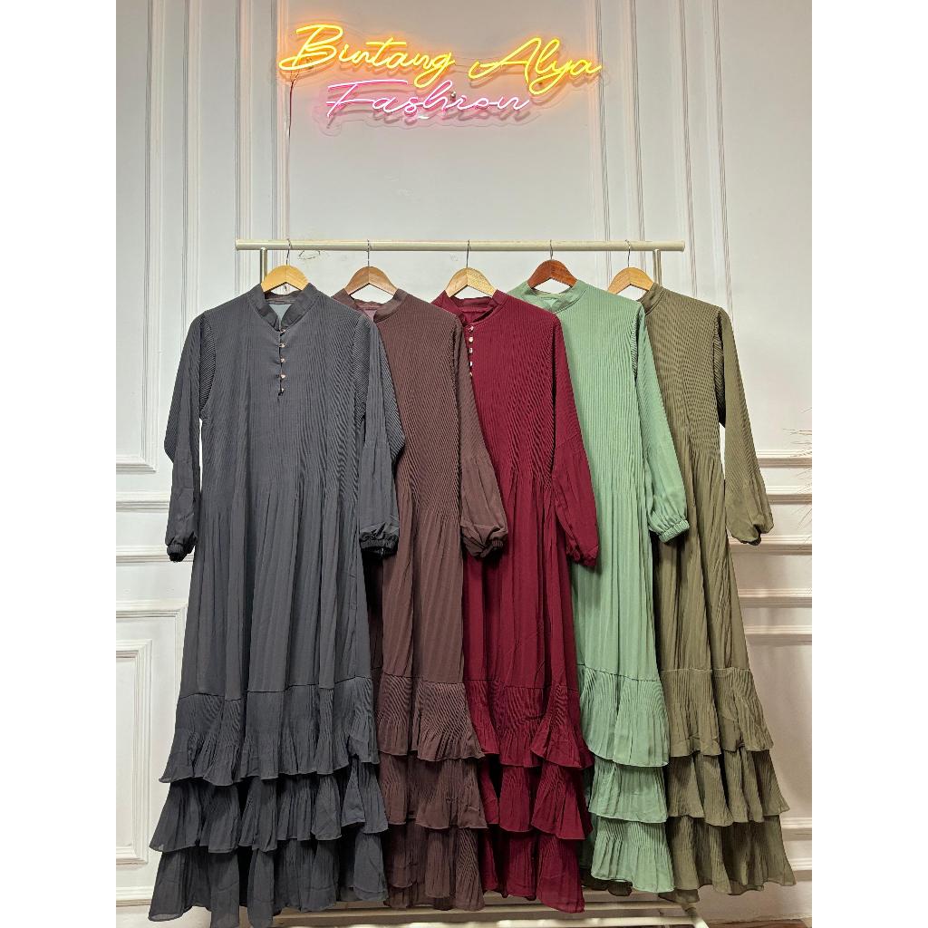 BintangAlya Gamis Ceruty Plisket Elegant / Gamis Ceruty Plisket / Gamis Plisket