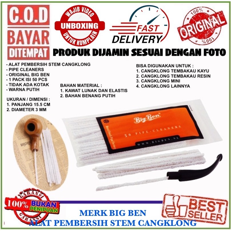 C.O.D Pipe Cleaner / Pembersih Pipa Cangklong Panjang / Saringan Asap isi 50 Pcs Sekali Pakai