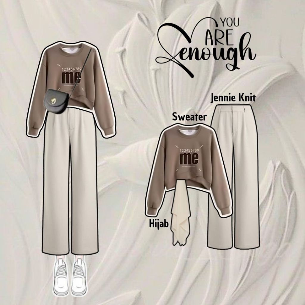 Setelan Hijab Wanita Kekinian ( Sweater + Jennie Knit + Hijab ) OOTD Korean Style