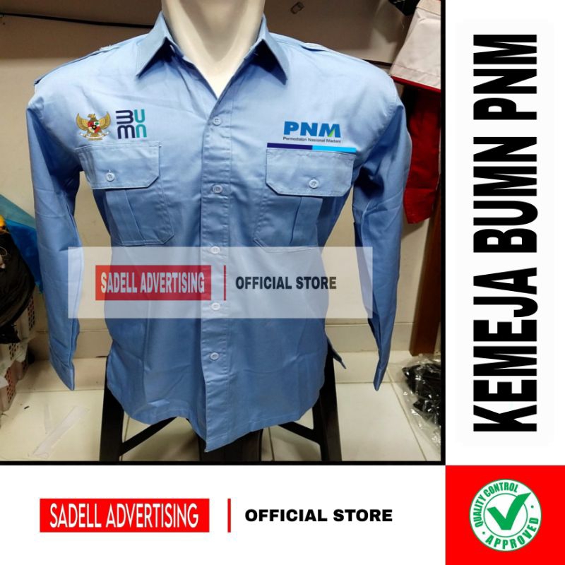 Kemeja PNM Seragam BUMN PNM Biru Muda PDH Lengan Panjang Pria Bordir