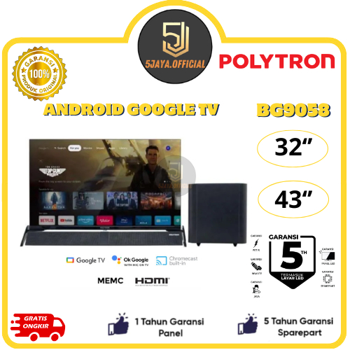 TV LED Polytron Google TV Soundbar 32 Inch Polytron 43 Inch Polytron - 32BG5058/43BG9058