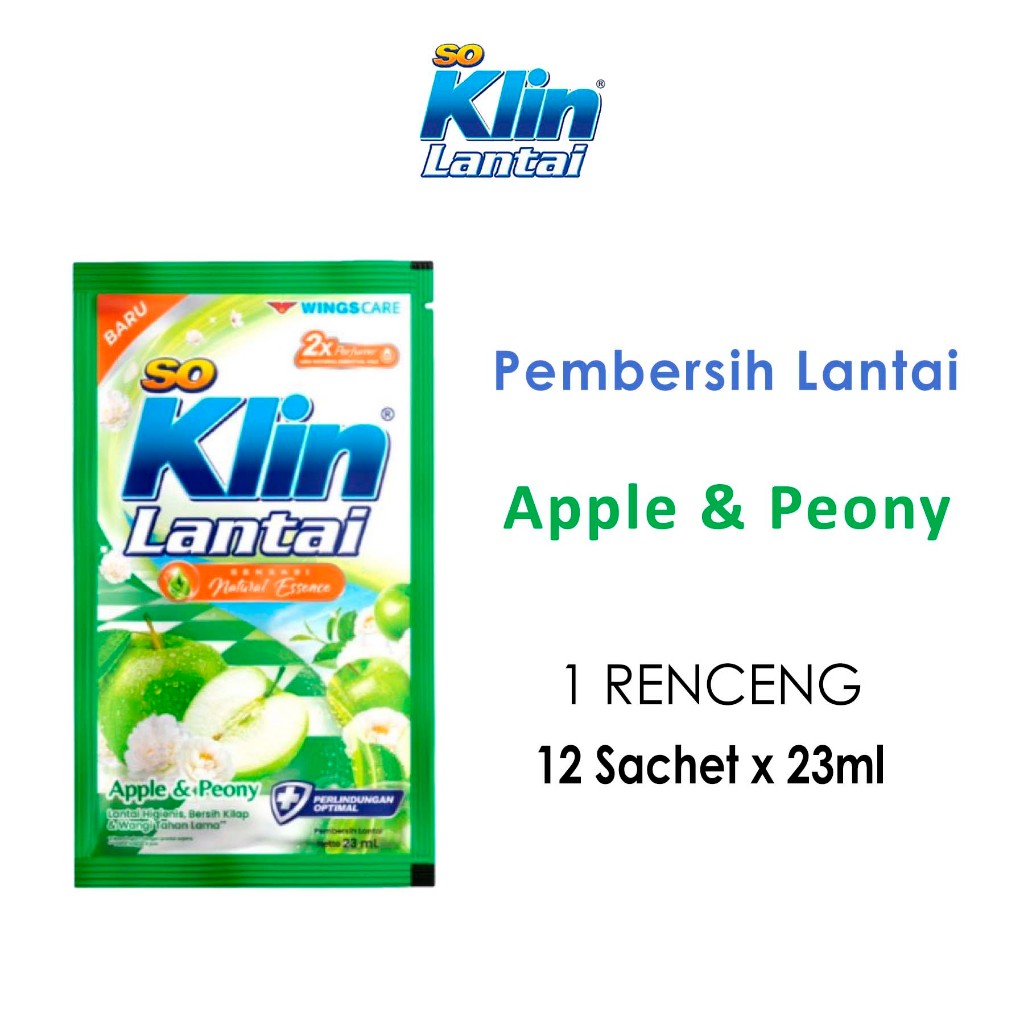 1 Renceng So Klin Pembersih Lantai Apple & Peony 12 Sachet 23ml - Lantai Bersih Wangi