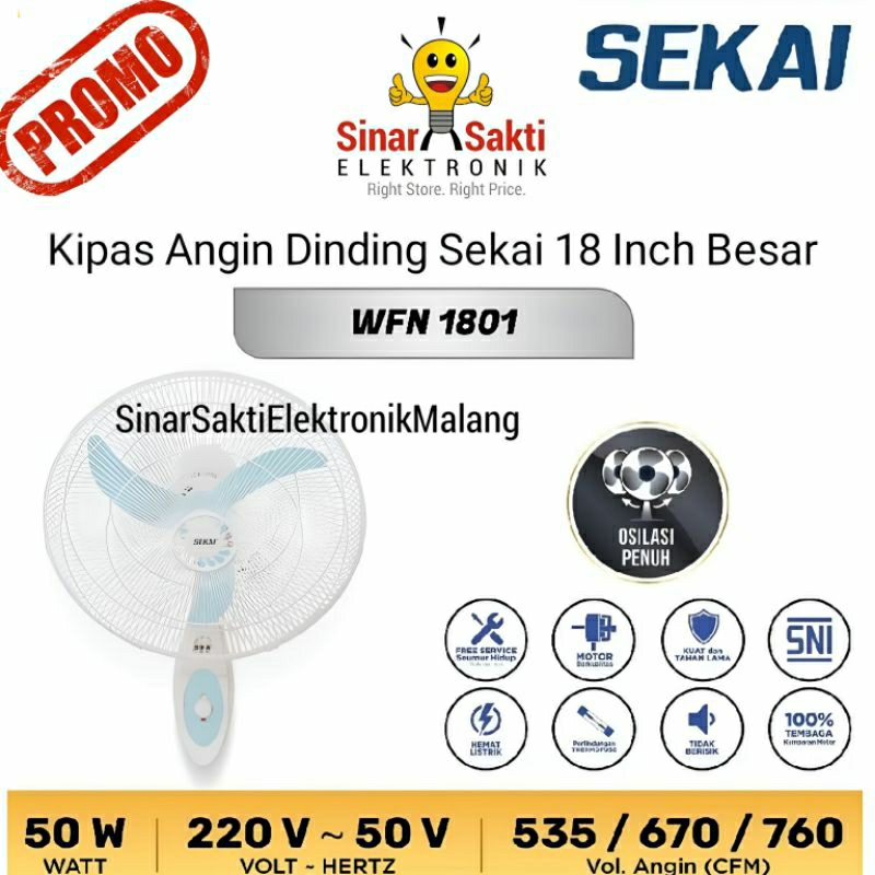 Kipas Angin Dinding Sekai 18 inch 18" 18Inch Plastik Wall Fan Tempel Dinding Besar Malang
