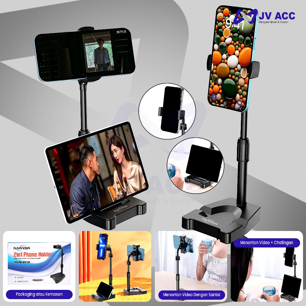 NVN-PH9 STANDING HOLDER HP 2IN1 PEGANGAN HP / TABLET DI MEJA