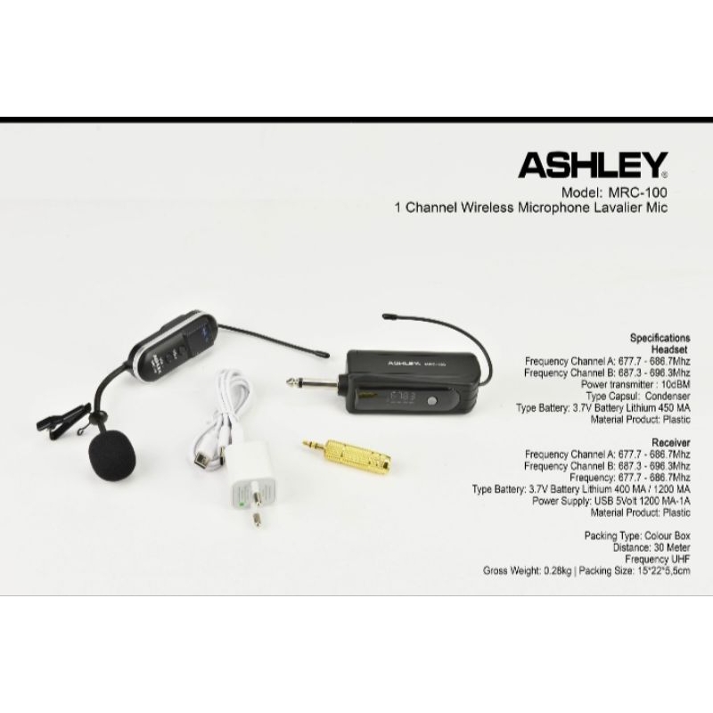 Mic Wireless.Clip.on Ashley Mrc.100 Single.Mic.Clip.on.imam.Presentasi.Garansi.Original