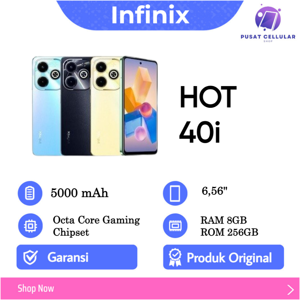Ready Stok!!!Infinix Hot 40i 8/256GB - Up to 16GB Extended RAM - Unisoc T606