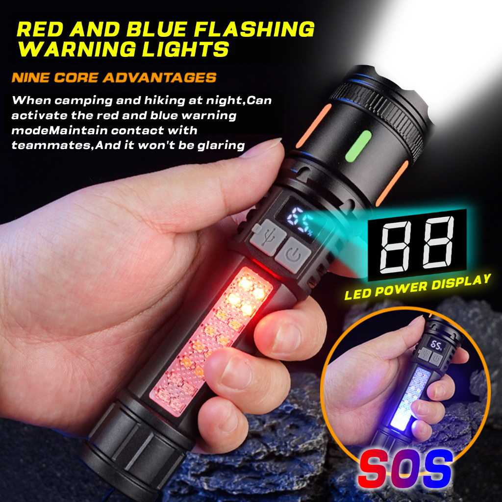 High Power Senter Super Terang LED Zoom Jarak Jauh Senter Sorot 90000 Lumens Sorot Super Terang Lamp