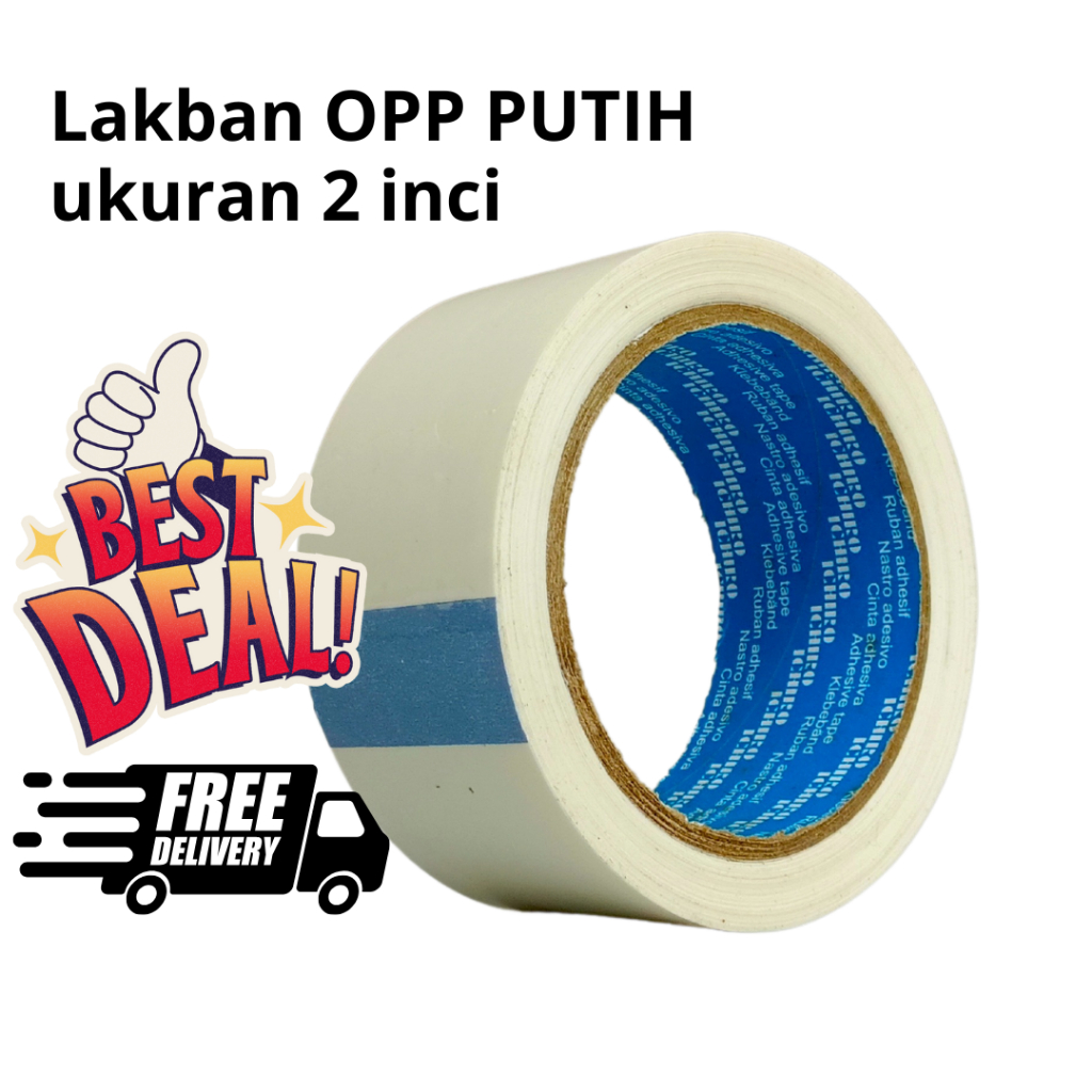 

2 Inci x 72 Lakban warna putih ICHIRO original 100% isolasi selotip packing plastik