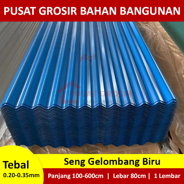 Atap Seng Gelombang Biru Lebar 80cm Tebal 0.20 / 0.25 / 0.30 / 0.35mm