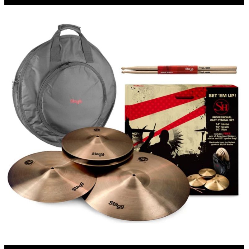 set stagg cymbal sh-set profesional cast cymbal set, sh reguler series hihat 14" crash 16" dan ride 