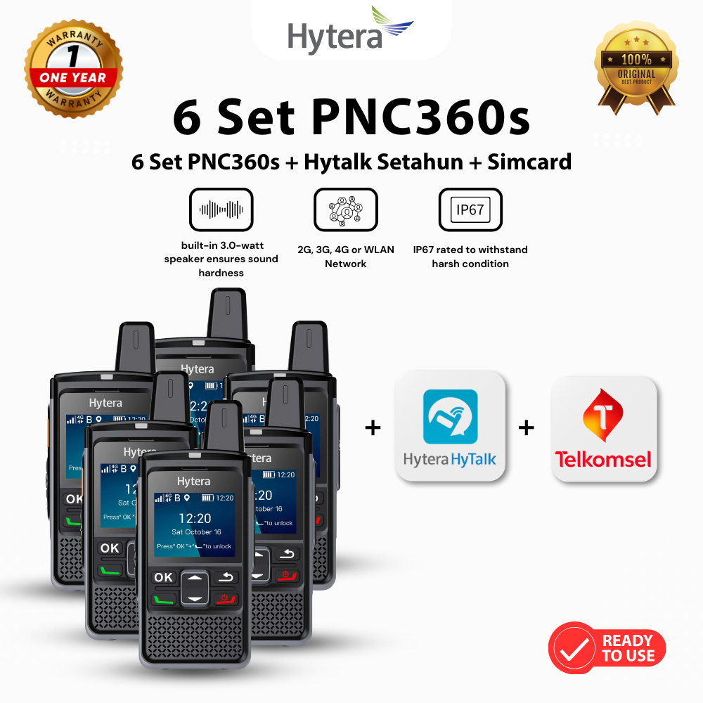 Hytera Paket PNC360s (6 Set)  POC Radio Siap Pakai Include Akun Hytalk & Simcard 1 Tahun IP67 2G 3G 