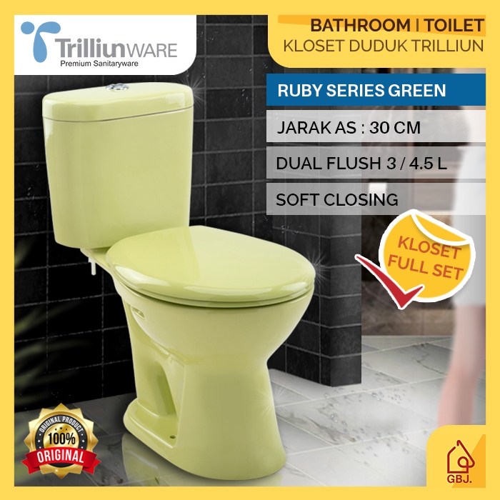 KLOSET DUDUK TRILLIUNWARE RUBY WARNA HIJAU AS 30 CM DUAL FLUSH SOFT CLOSING / CLOSET DUDUK MURAH TRI