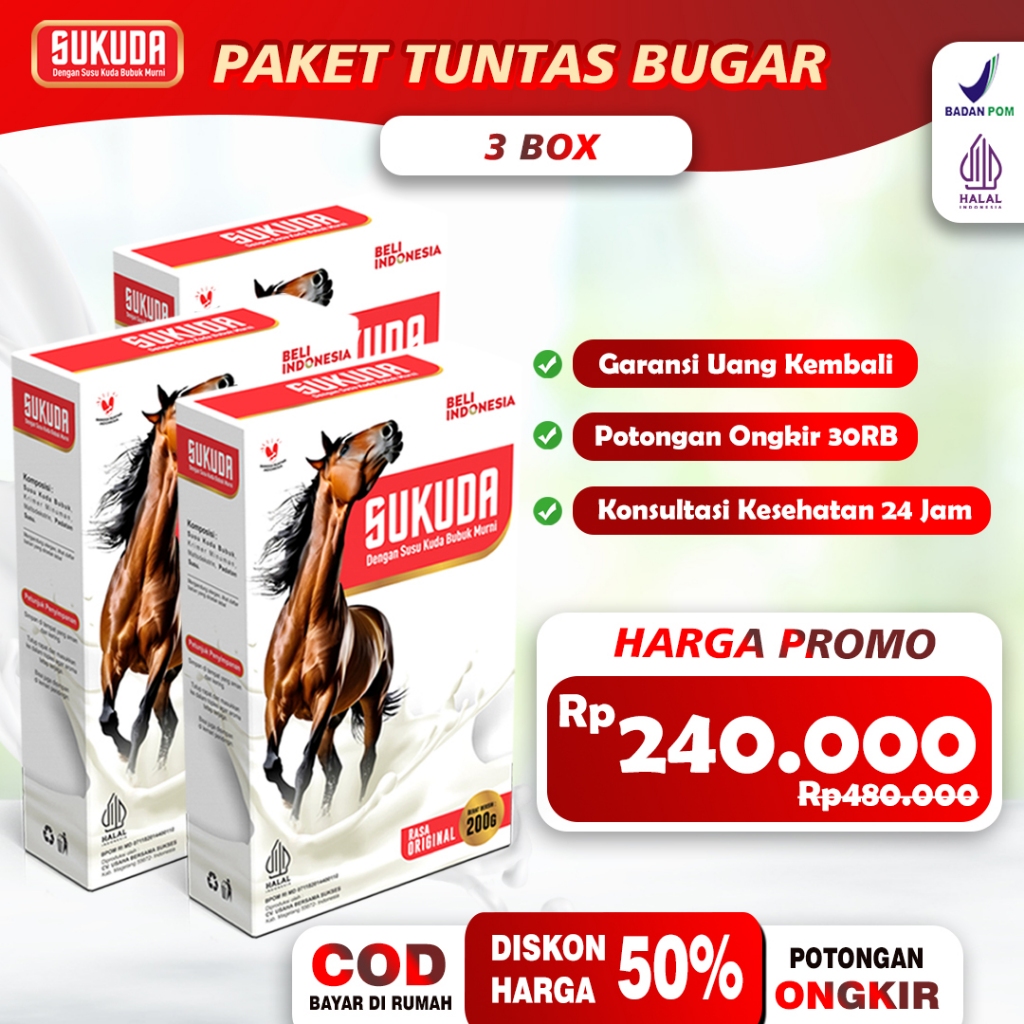 

Sukuda Susu Kuda Liar 100% Asli Tingkatkan Vitalitas & Imunitas Secara Alami Paket 3 Box